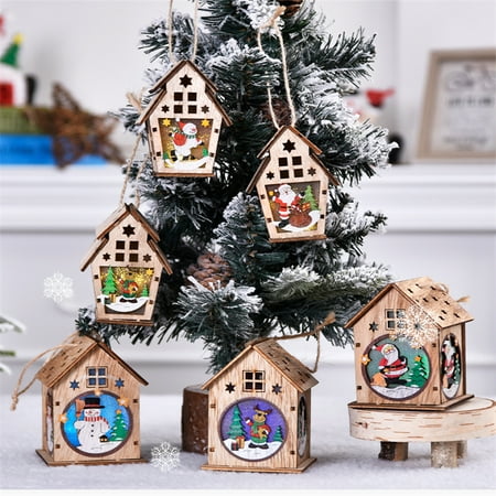 Christmas Tree Wooden Hanging Pendant Elk Santa Snowman Decoration Ornament H9A5